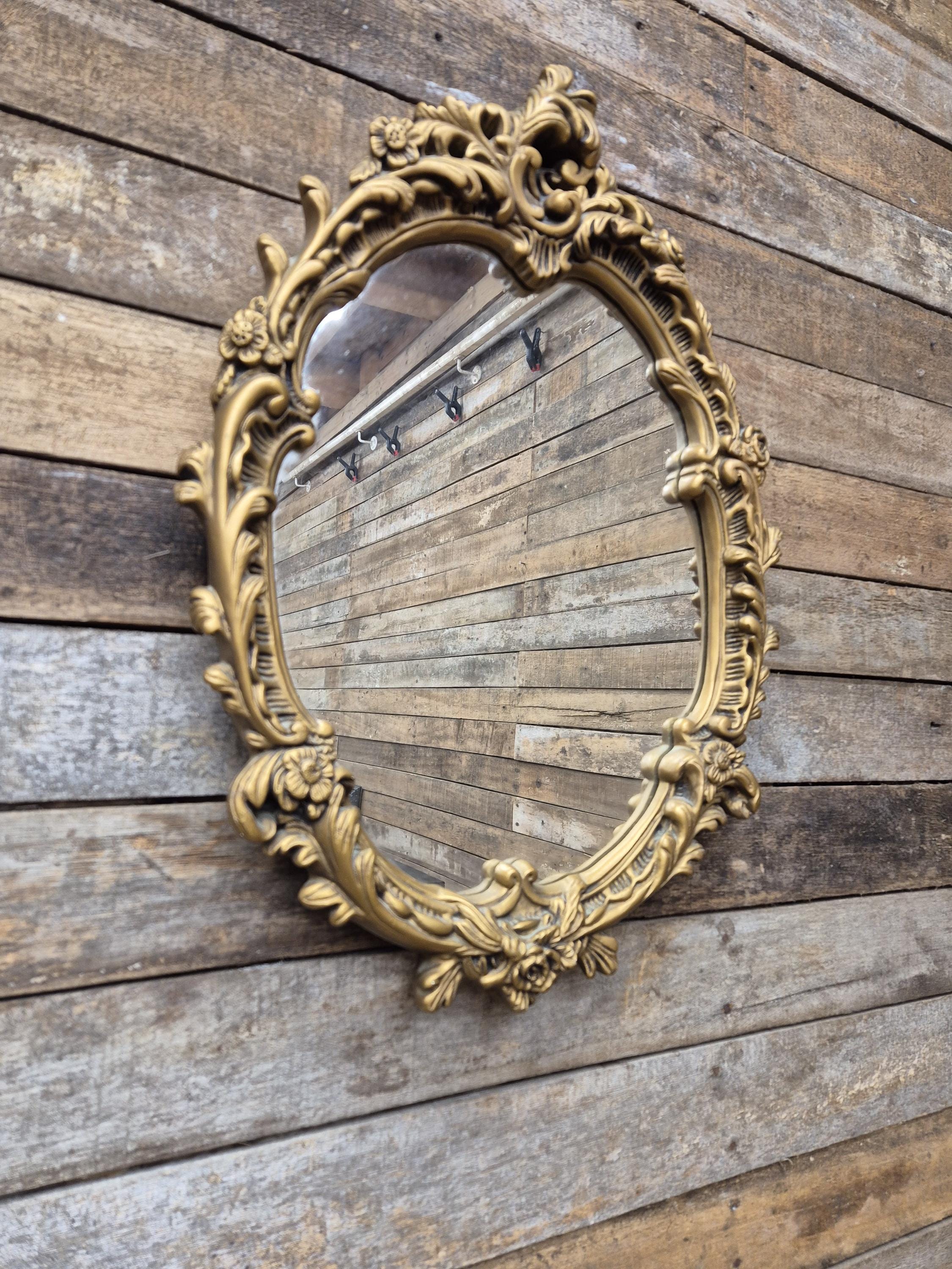 Vintage Plaster Rococo Gold Gilt Style Ornate Oval Mantle Wall Mirror