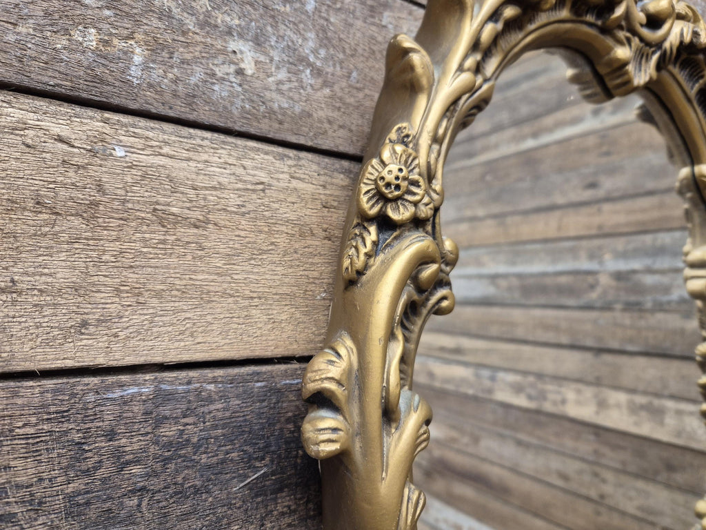 Vintage Plaster Rococo Gold Gilt Style Ornate Oval Mantle Wall Mirror