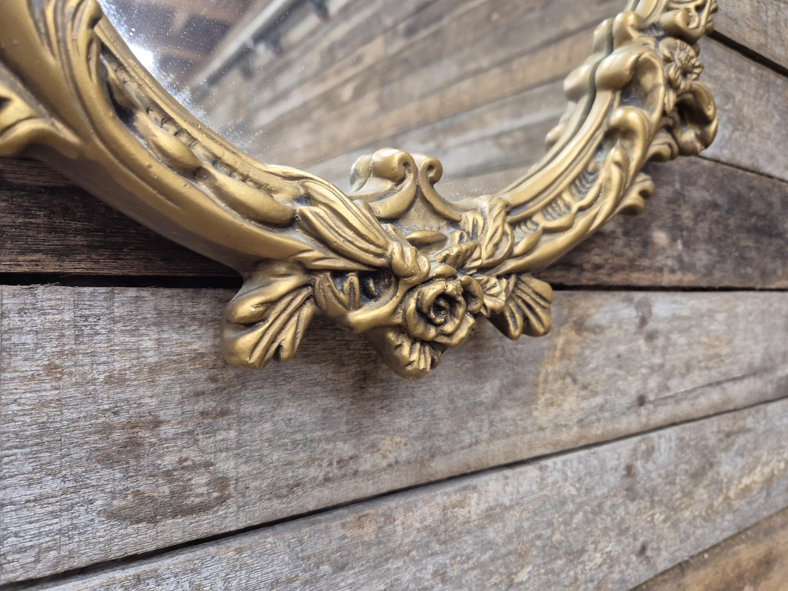 Vintage Plaster Rococo Gold Gilt Style Ornate Oval Mantle Wall Mirror