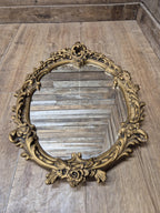 Vintage Plaster Rococo Gold Gilt Style Ornate Oval Mantle Wall Mirror