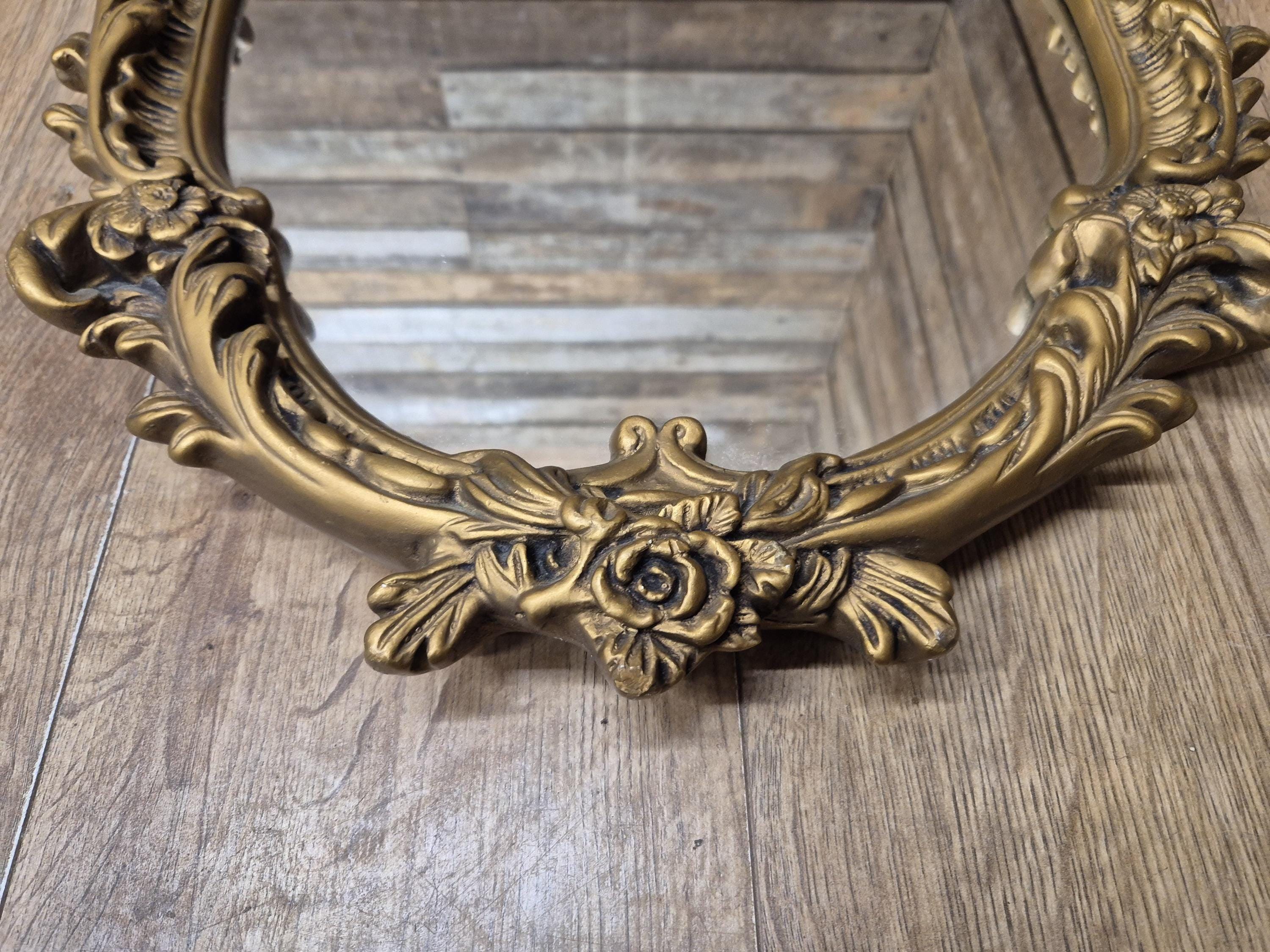 Vintage Plaster Rococo Gold Gilt Style Ornate Oval Mantle Wall Mirror