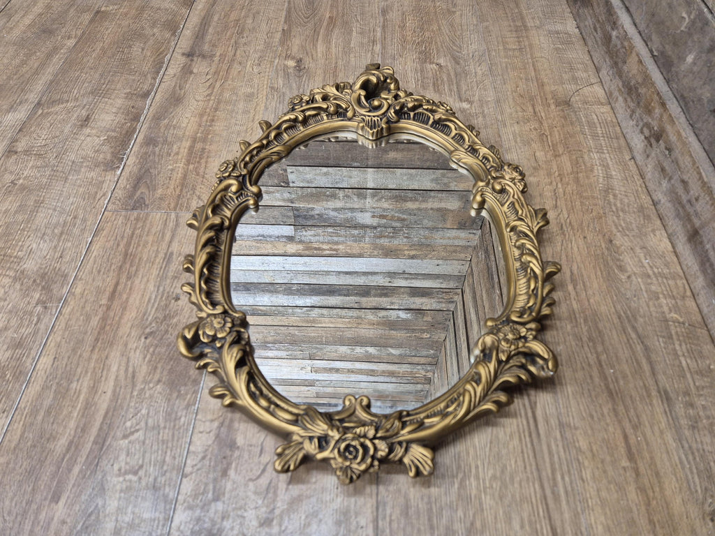 Vintage Plaster Rococo Gold Gilt Style Ornate Oval Mantle Wall Mirror