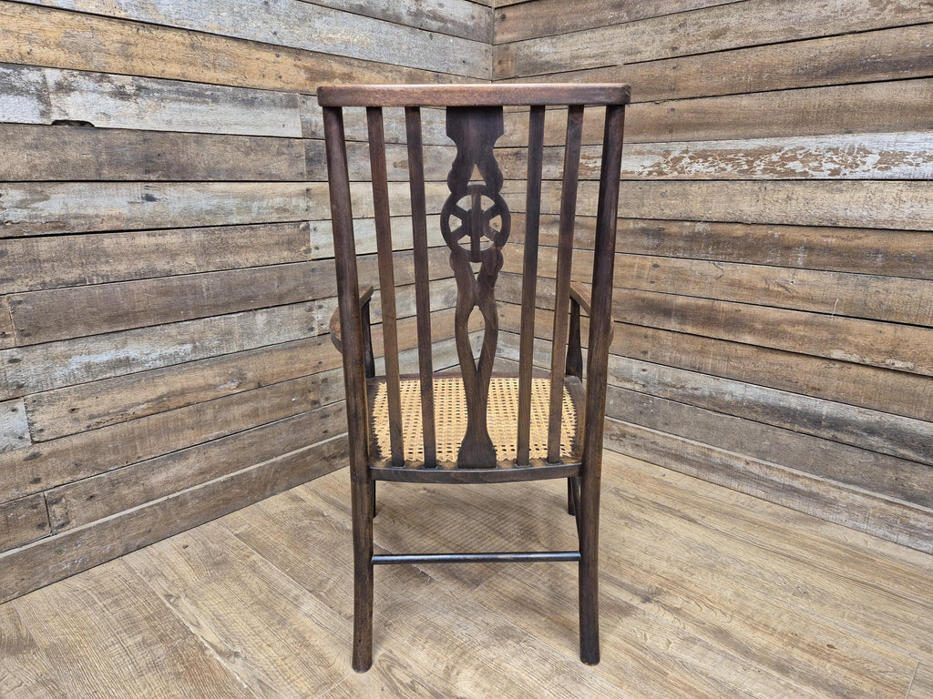Late 19thC Arts & Craft Open Armchair Bergere Reed Seat Antique Hall Chair
