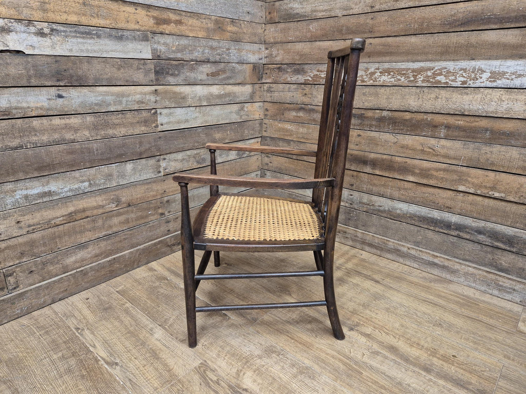 Late 19thC Arts & Craft Open Armchair Bergere Reed Seat Antique Hall Chair