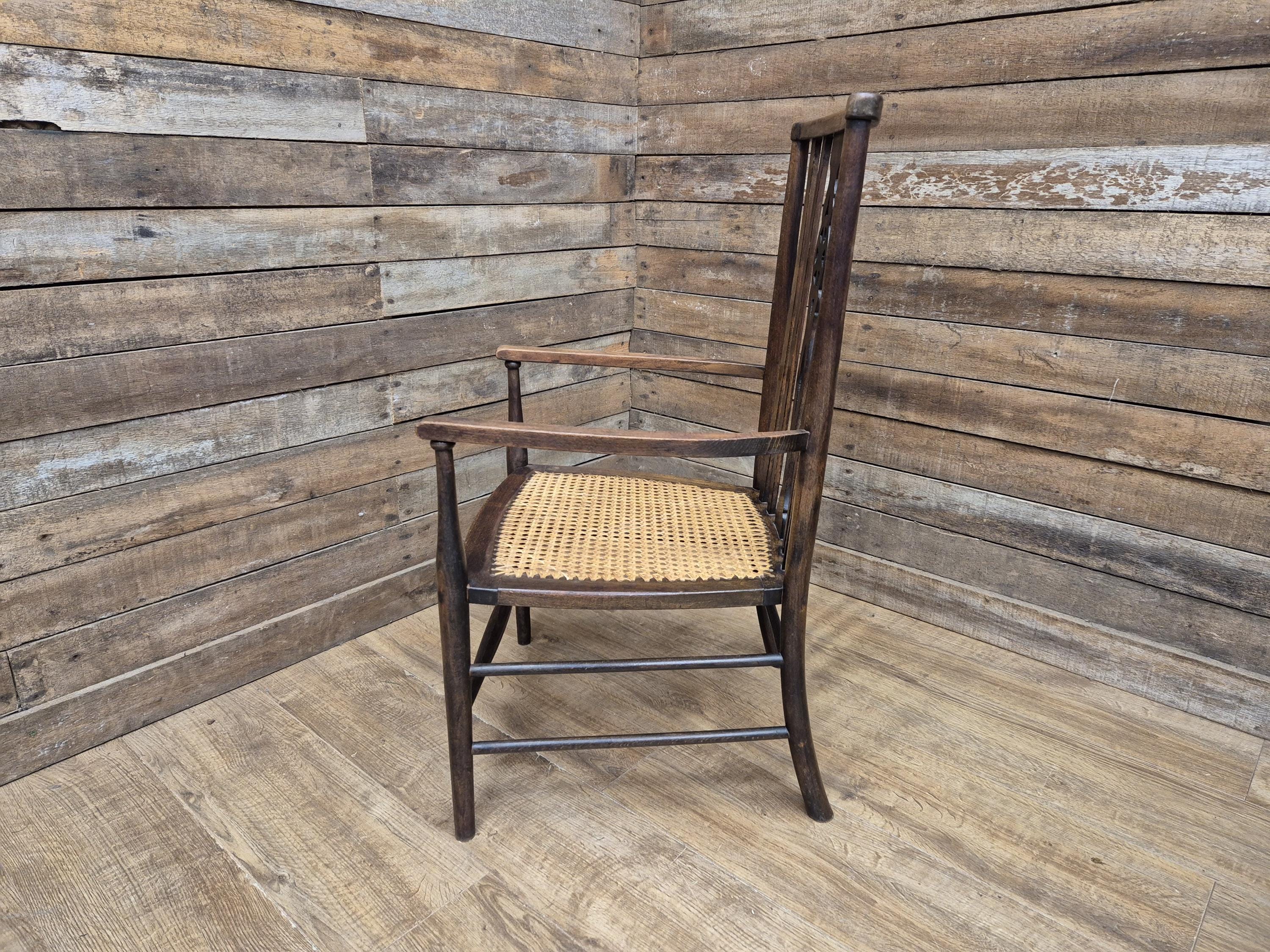 Late 19thC Arts & Craft Open Armchair Bergere Reed Seat Antique Hall Chair