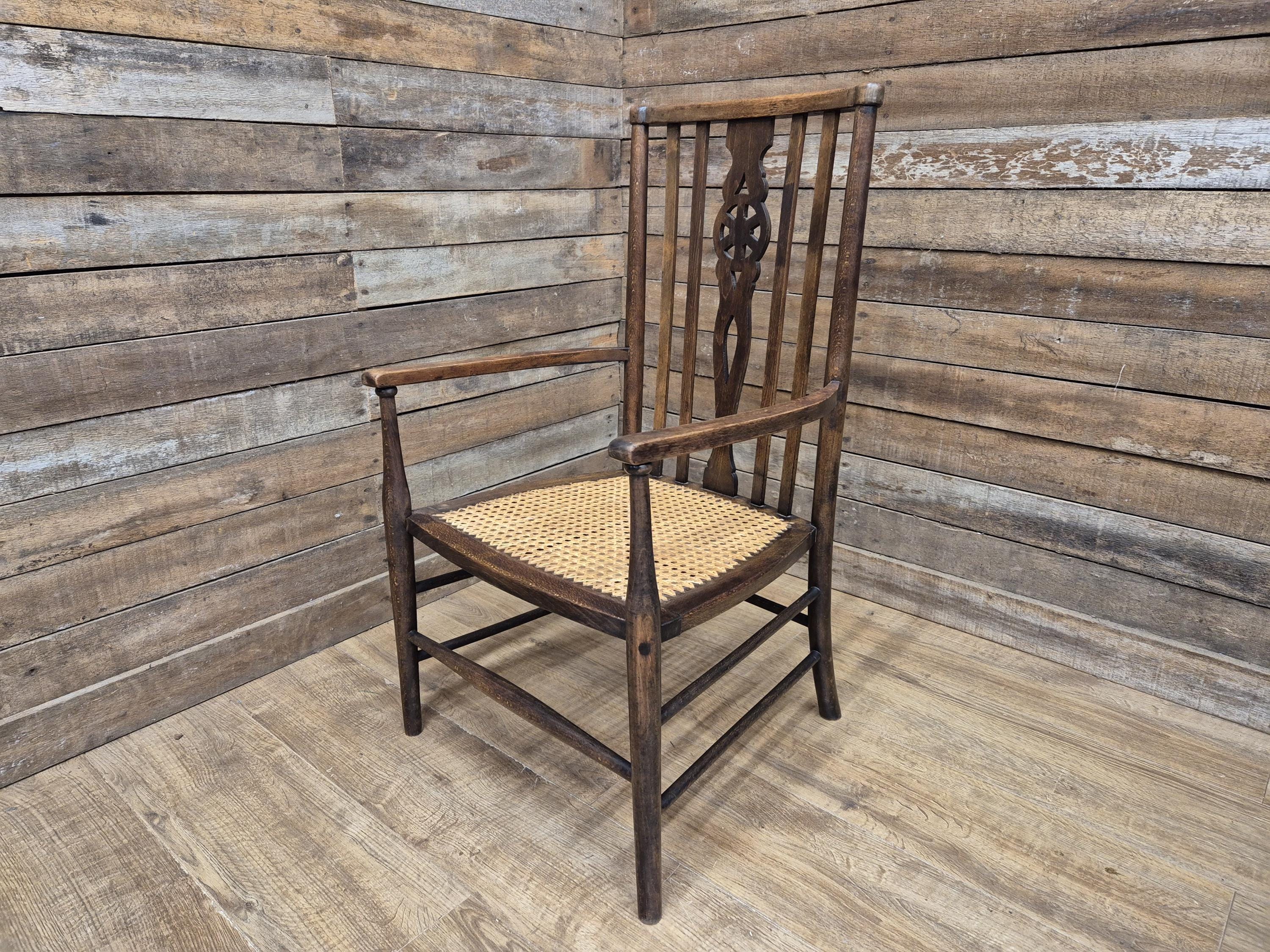 Late 19thC Arts & Craft Open Armchair Bergere Reed Seat Antique Hall Chair