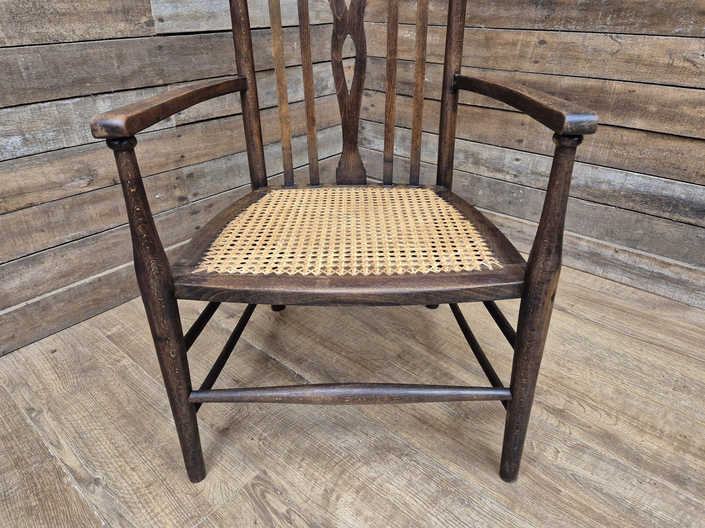 Late 19thC Arts & Craft Open Armchair Bergere Reed Seat Antique Hall Chair