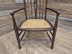 Late 19thC Arts & Craft Open Armchair Bergere Reed Seat Antique Hall Chair