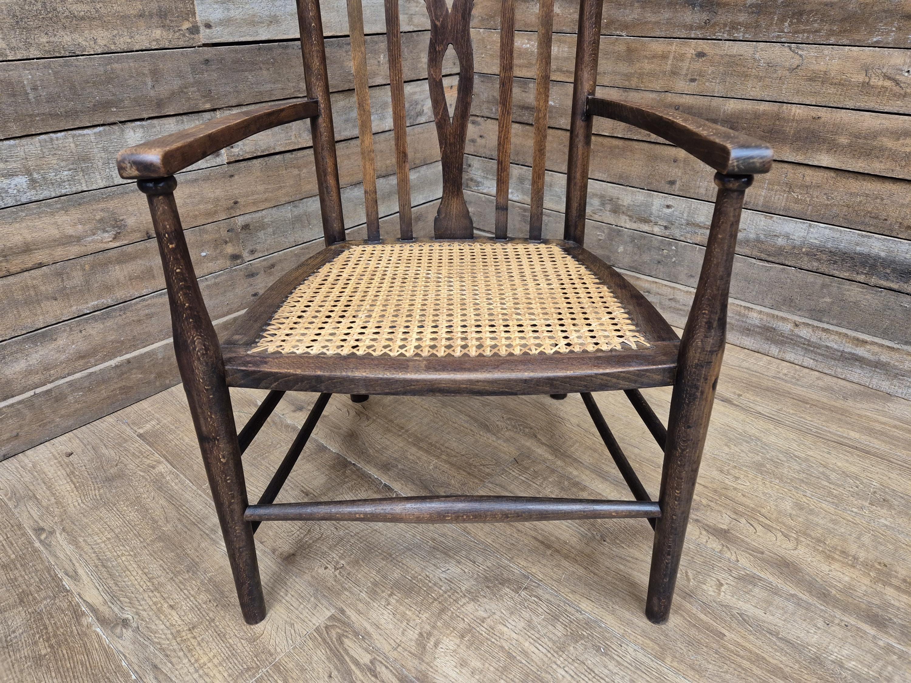Late 19thC Arts & Craft Open Armchair Bergere Reed Seat Antique Hall Chair