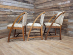 Vintage Oak Mid Century Arched Dining Chairs Set of 3 Floral Upholstery