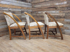 Vintage Oak Mid Century Arched Dining Chairs Set of 3 Floral Upholstery