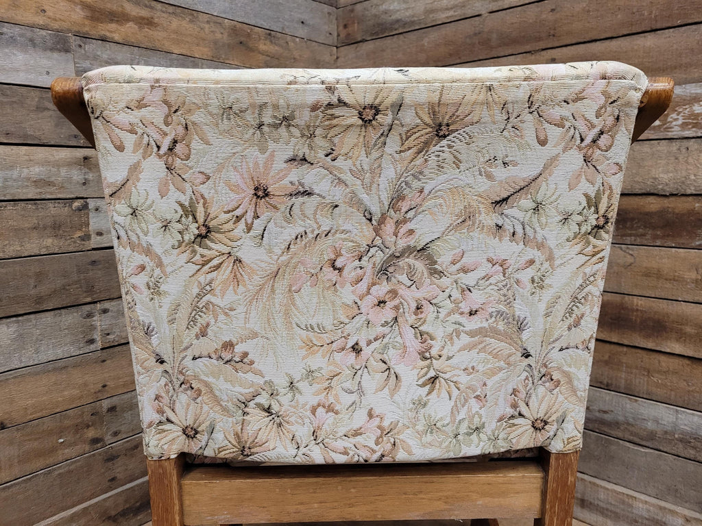 Vintage Oak Mid Century Arched Dining Chairs Set of 3 Floral Upholstery