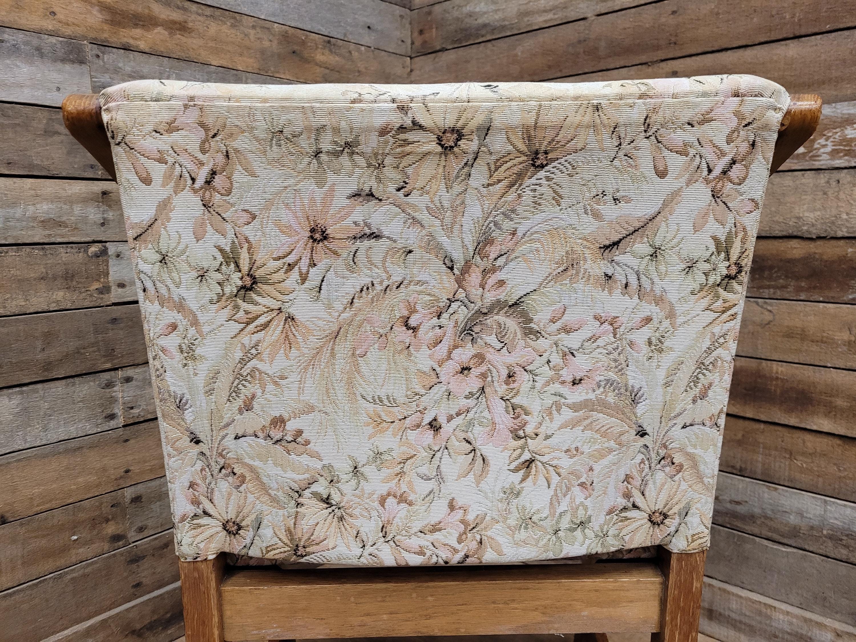Vintage Oak Mid Century Arched Dining Chairs Set of 3 Floral Upholstery