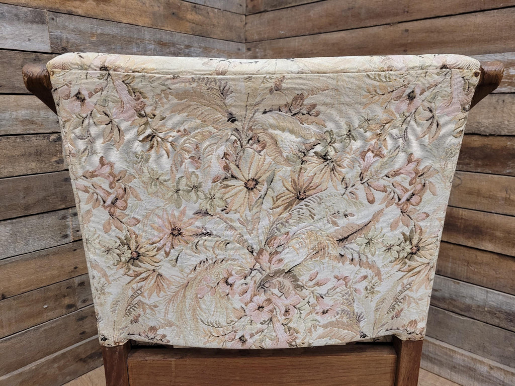 Vintage Oak Mid Century Arched Dining Chairs Set of 3 Floral Upholstery
