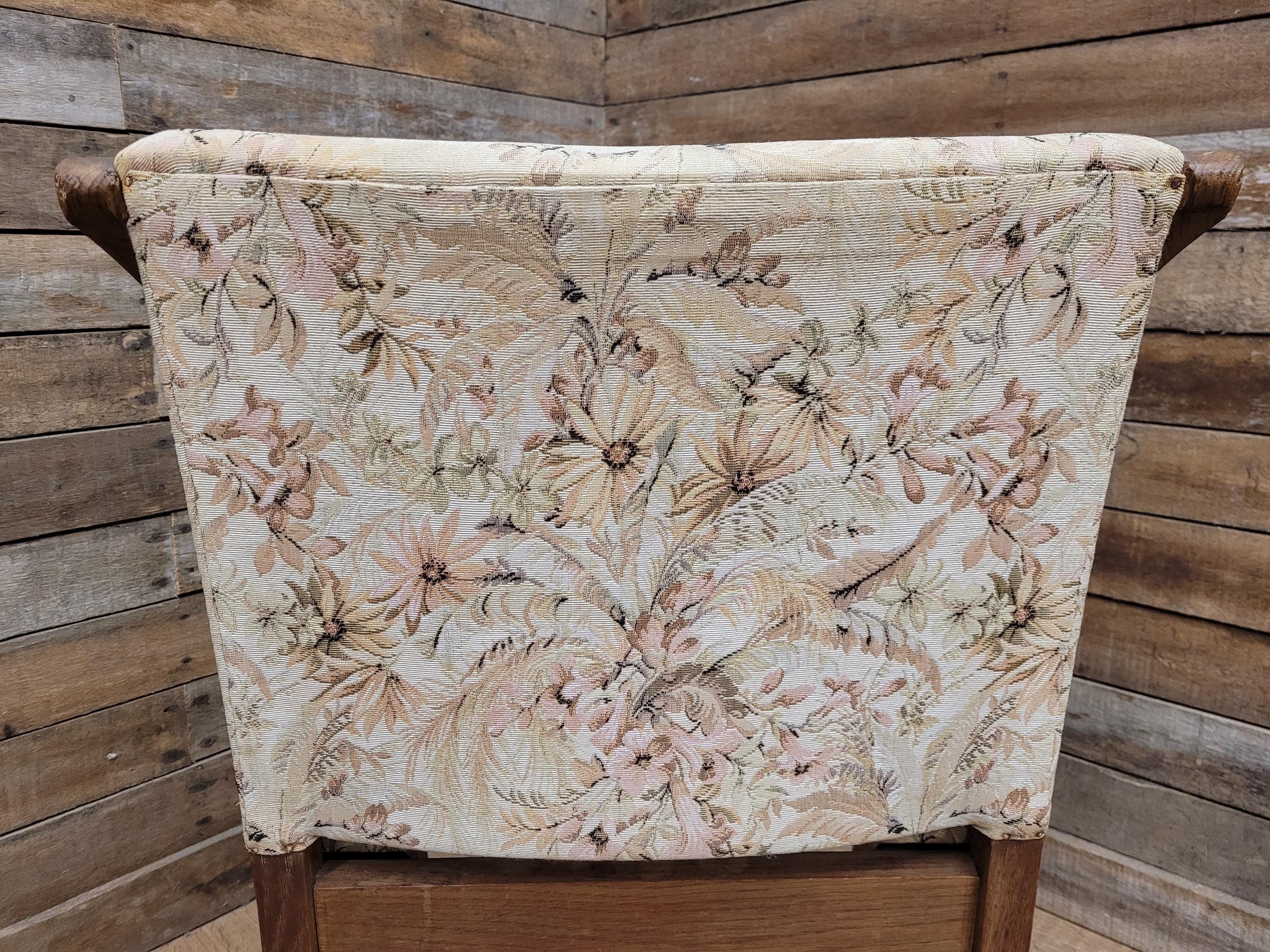 Vintage Oak Mid Century Arched Dining Chairs Set of 3 Floral Upholstery