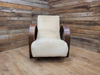 Vintage Art Deco Bentwood Lounge Chair Curved Oak Arms Beige Fabric