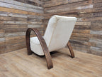 Vintage Art Deco Bentwood Lounge Chair Curved Oak Arms Beige Fabric