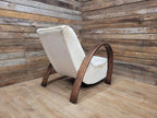 Vintage Art Deco Bentwood Lounge Chair Curved Oak Arms Beige Fabric