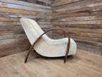 Vintage Art Deco Bentwood Lounge Chair Curved Oak Arms Beige Fabric