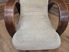 Vintage Art Deco Bentwood Lounge Chair Curved Oak Arms Beige Fabric