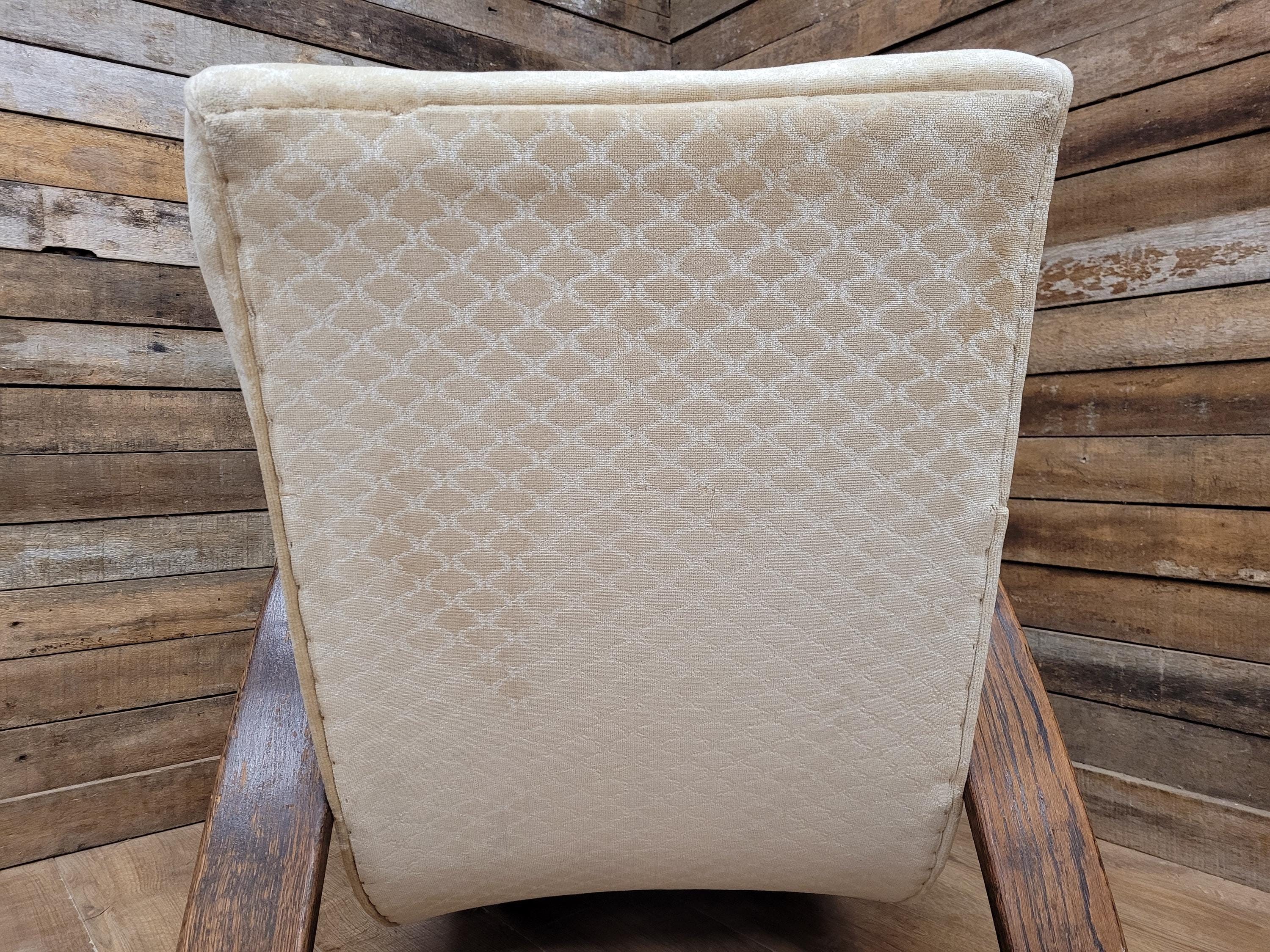 Vintage Art Deco Bentwood Lounge Chair Curved Oak Arms Beige Fabric