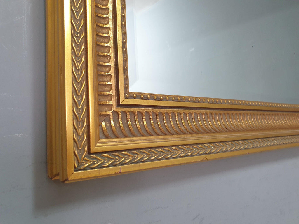 Large Vintage Mantle Wall Mirror Ornate Gold Framed Bevel Edge Distressed Glass
