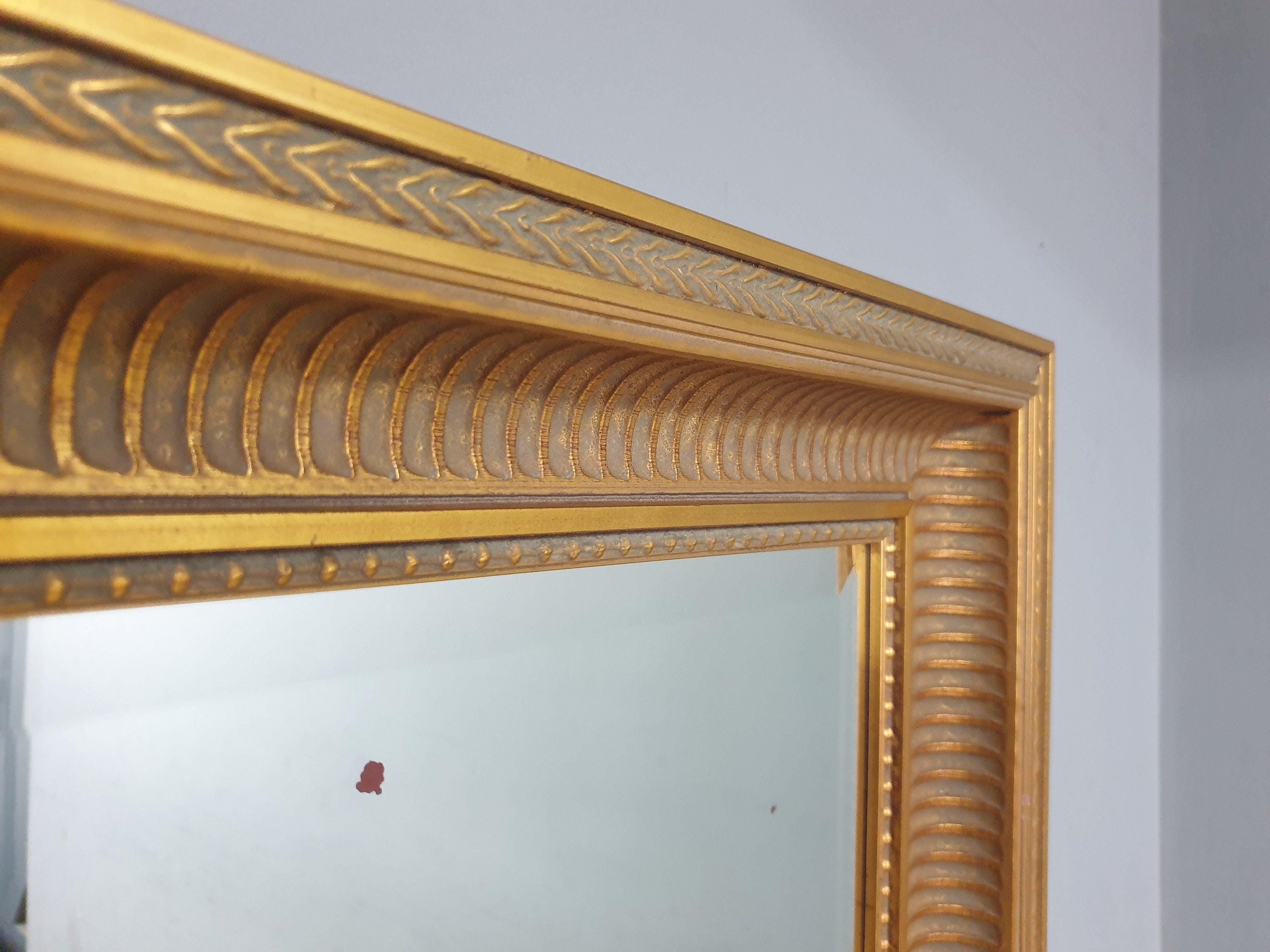 Large Vintage Mantle Wall Mirror Ornate Gold Framed Bevel Edge Distressed Glass