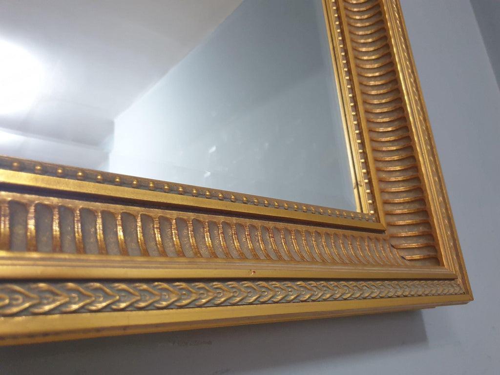 Large Vintage Mantle Wall Mirror Ornate Gold Framed Bevel Edge Distressed Glass