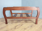 Mid Century Rare Curved Leg Teak Coffee Table Tinted Glass Magazine Rack