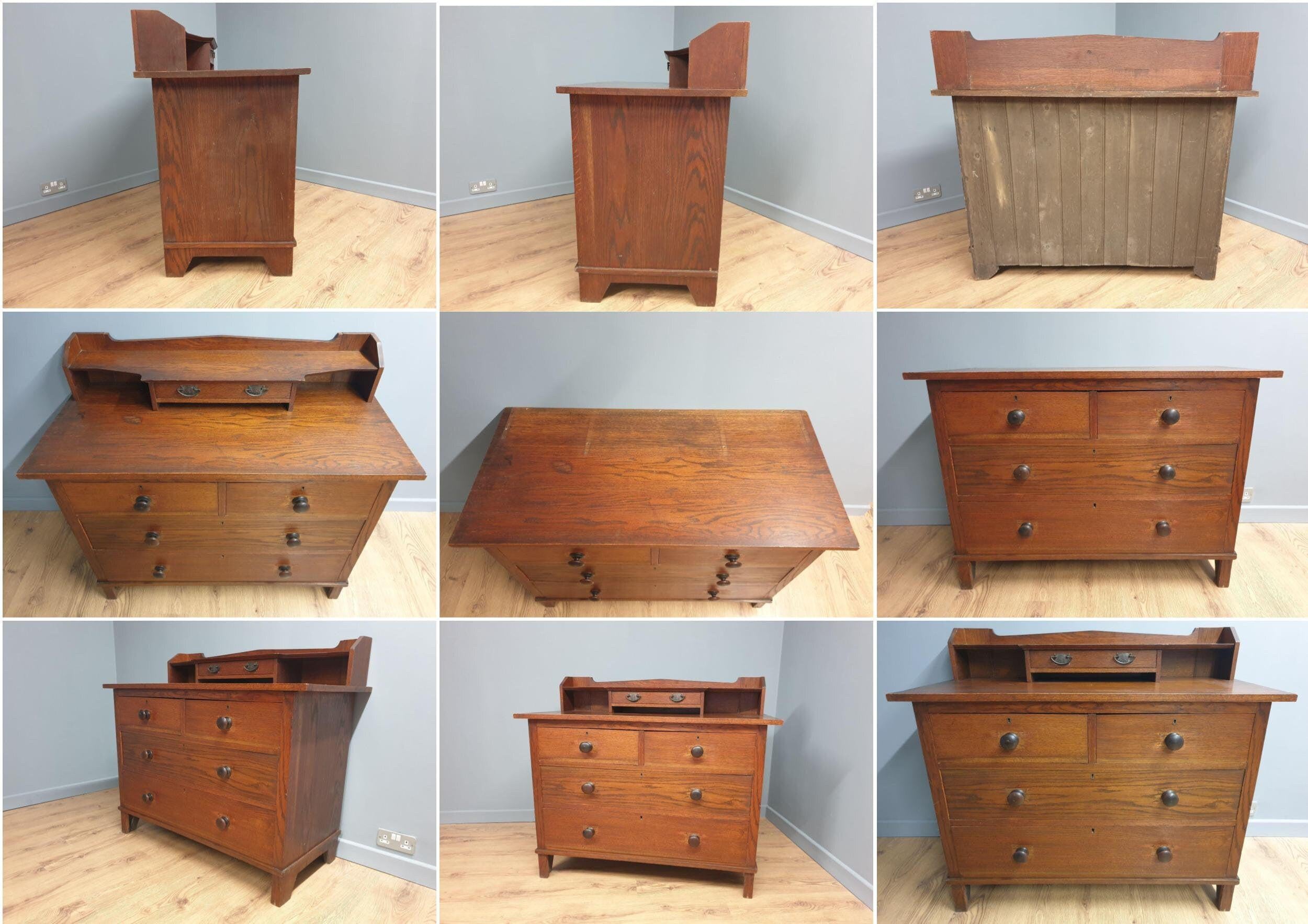 Antique Victorian Oak 2 Over 2 Dresser Chest of Drawers Wash Stand