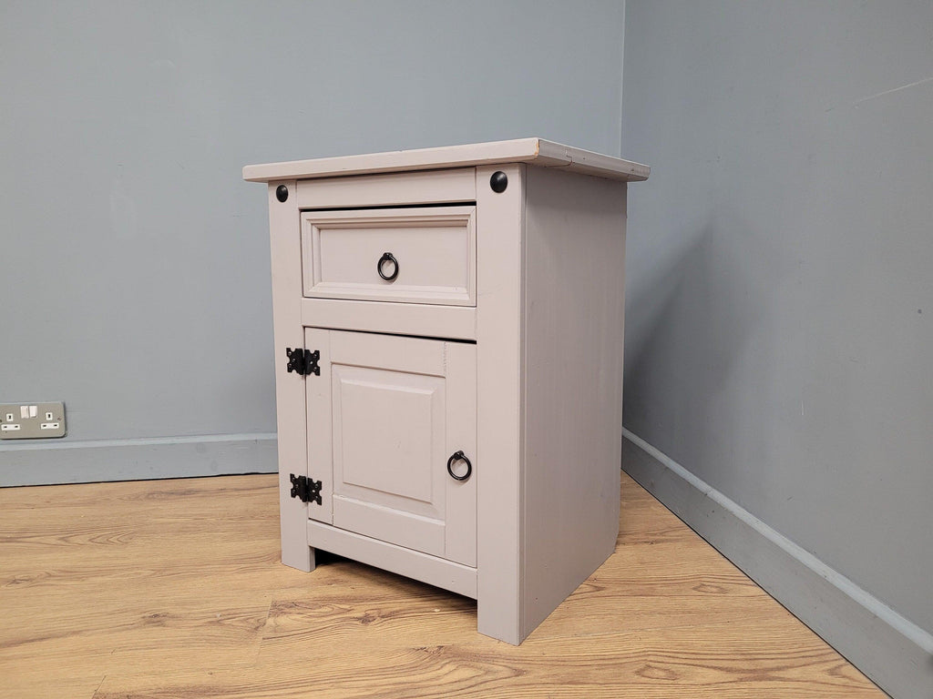 Vintage Shabby Chic Hand Painted Bedside Cabinet Black Iron Detail