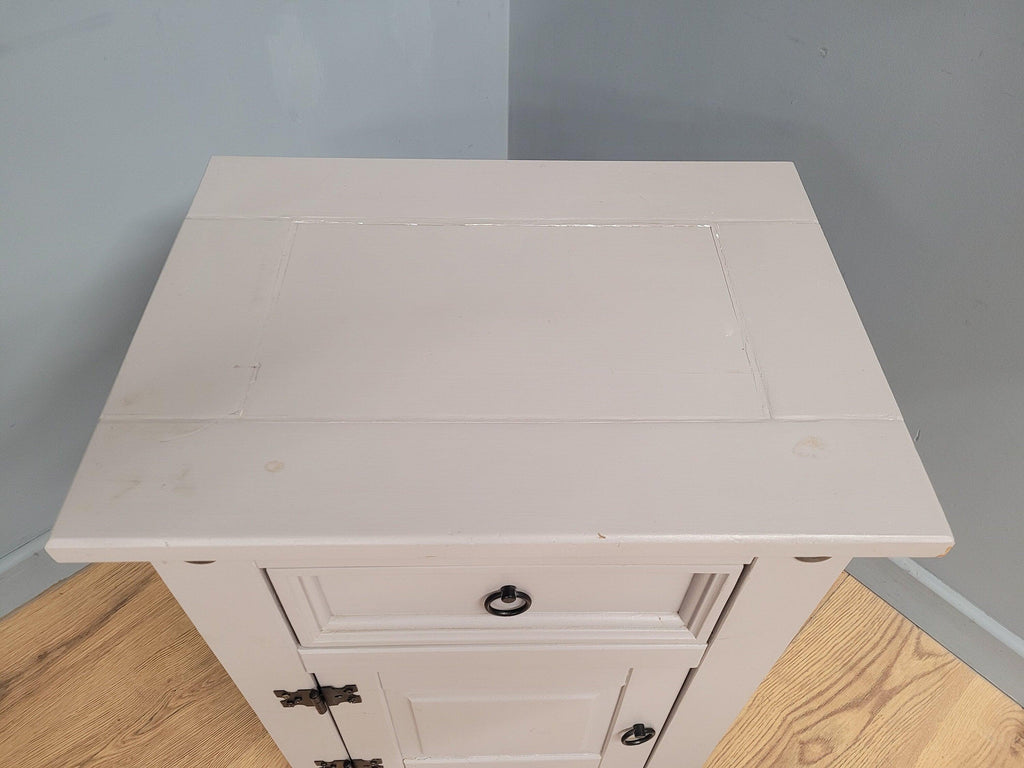 Vintage Shabby Chic Hand Painted Bedside Cabinet Black Iron Detail