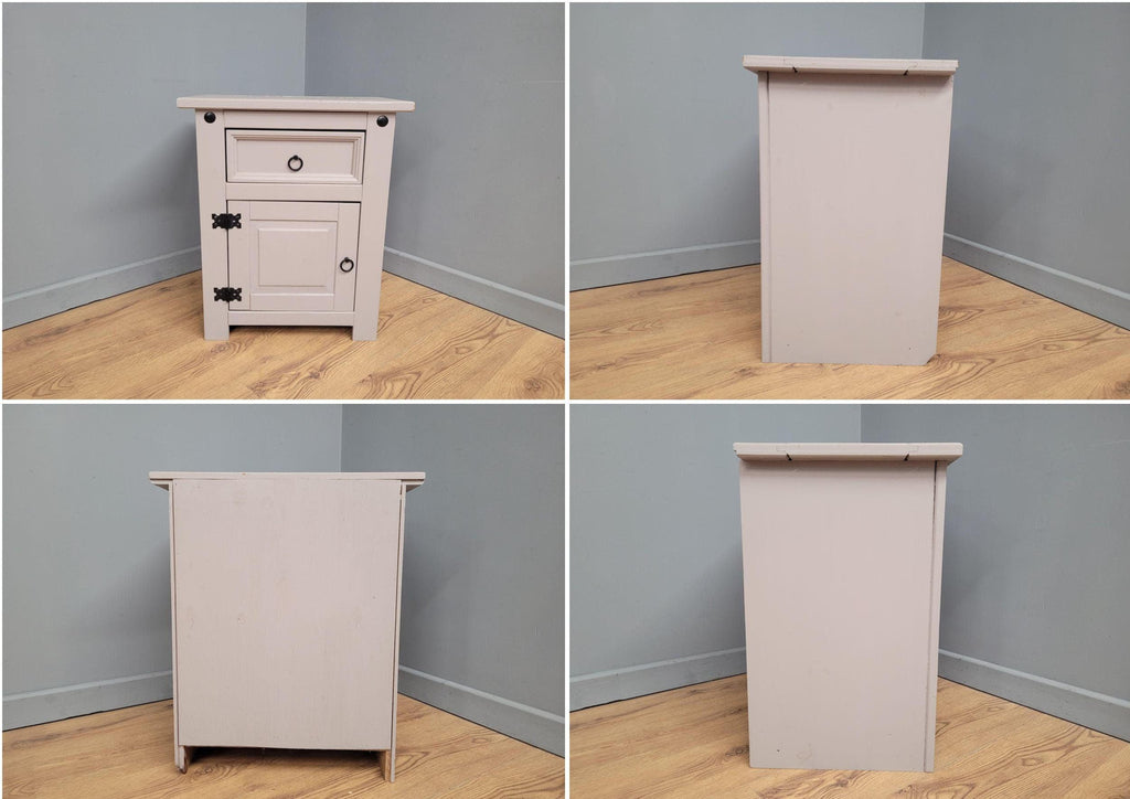 Vintage Shabby Chic Hand Painted Bedside Cabinet Black Iron Detail
