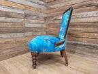 Antique Victorian Walnut Bedroom Chair Designer Upholstered Crane Velvet Fabric
