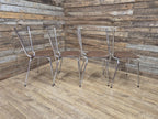 Four Retro Chrome Bistro Stacking Chairs Faux Tan Leather Seats Tubular Legs