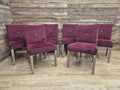 Six Vintage Claret Velour Fabric Dining Chairs Contrasting Yellow Button
