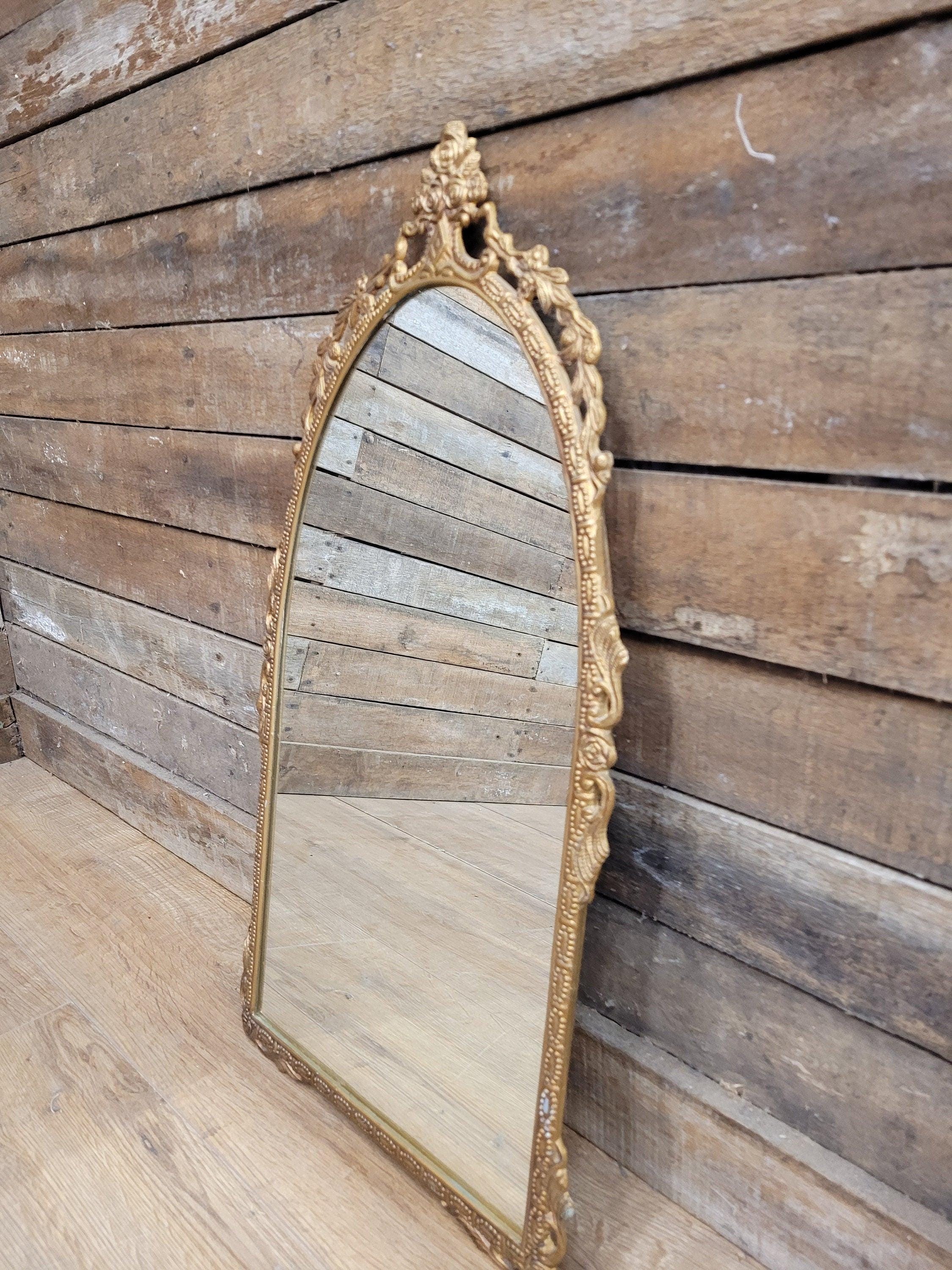 Vintage Arched Gilt Gold Style Metal Floral Moulded Bathroom Mantle Wall Mirror