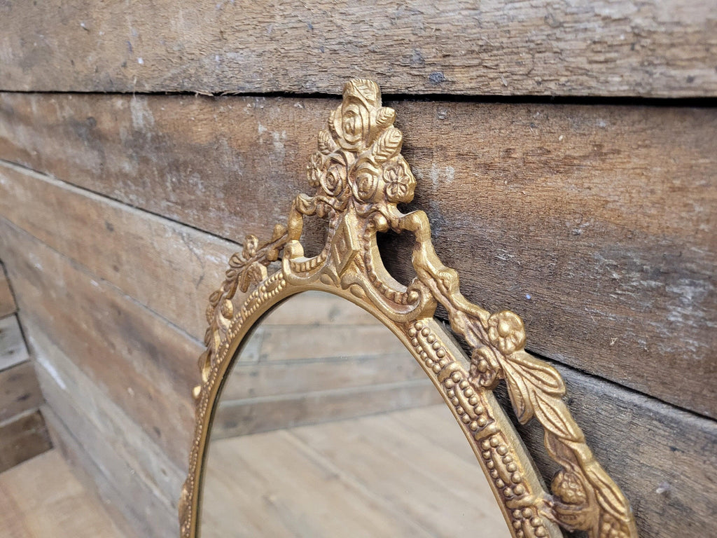 Vintage Arched Gilt Gold Style Metal Floral Moulded Bathroom Mantle Wall Mirror
