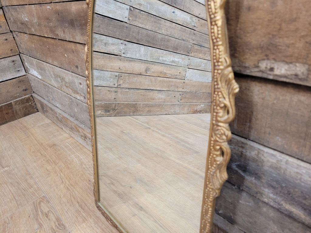 Vintage Arched Gilt Gold Style Metal Floral Moulded Bathroom Mantle Wall Mirror