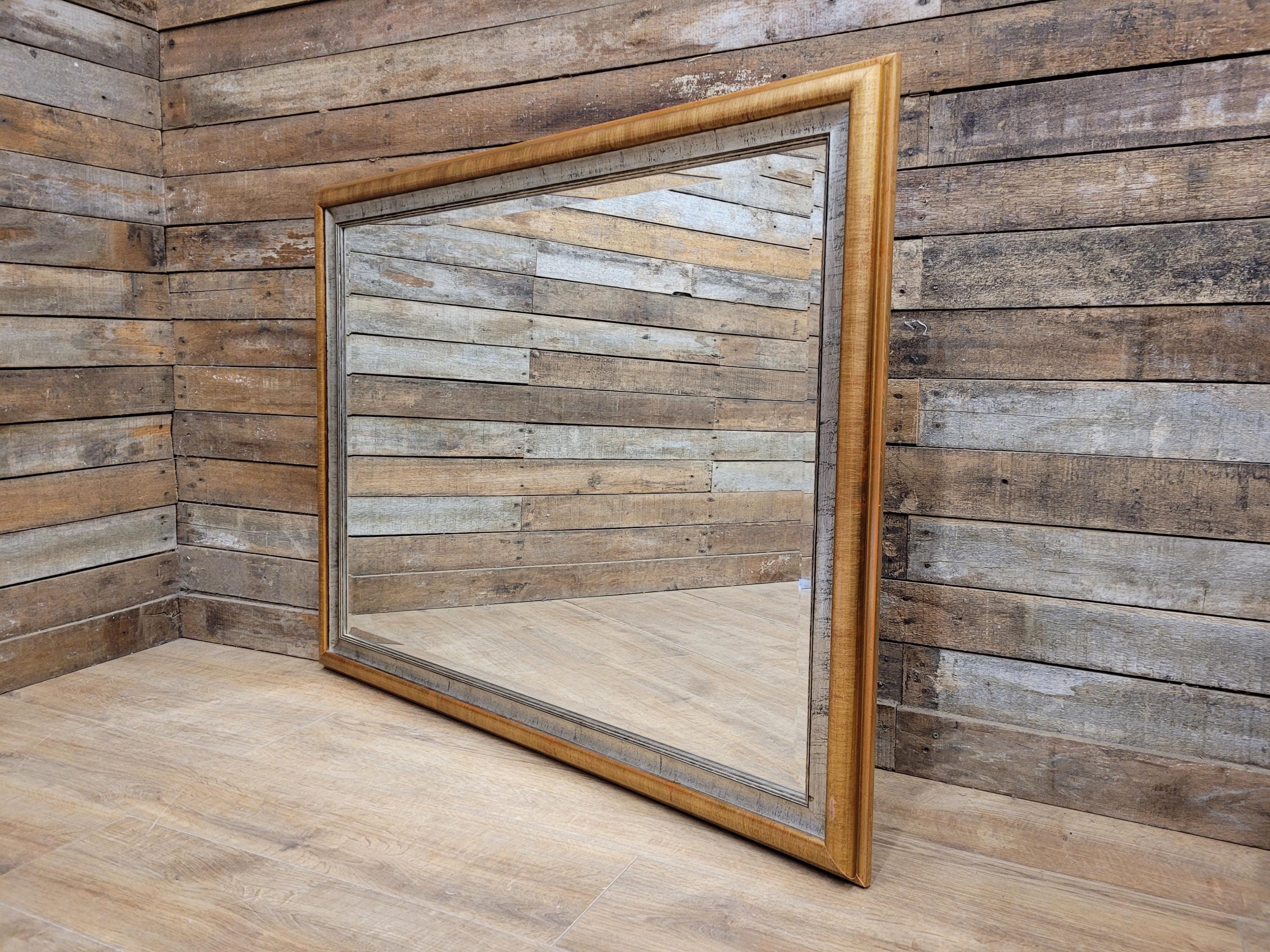 Large Vintage Bevel Edged Gold And Silver Distressed Framed Over Mantle Mirror