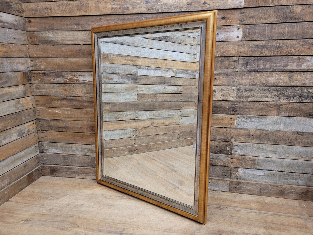 Large Vintage Bevel Edged Gold And Silver Distressed Framed Over Mantle Mirror