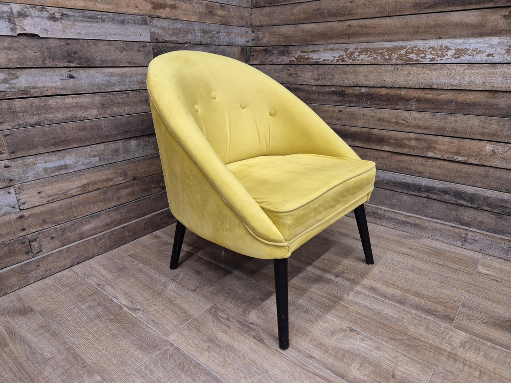 Retro Styled Mustard Yellow Velvet Accent Chair Mid Century Style Tub Armchair