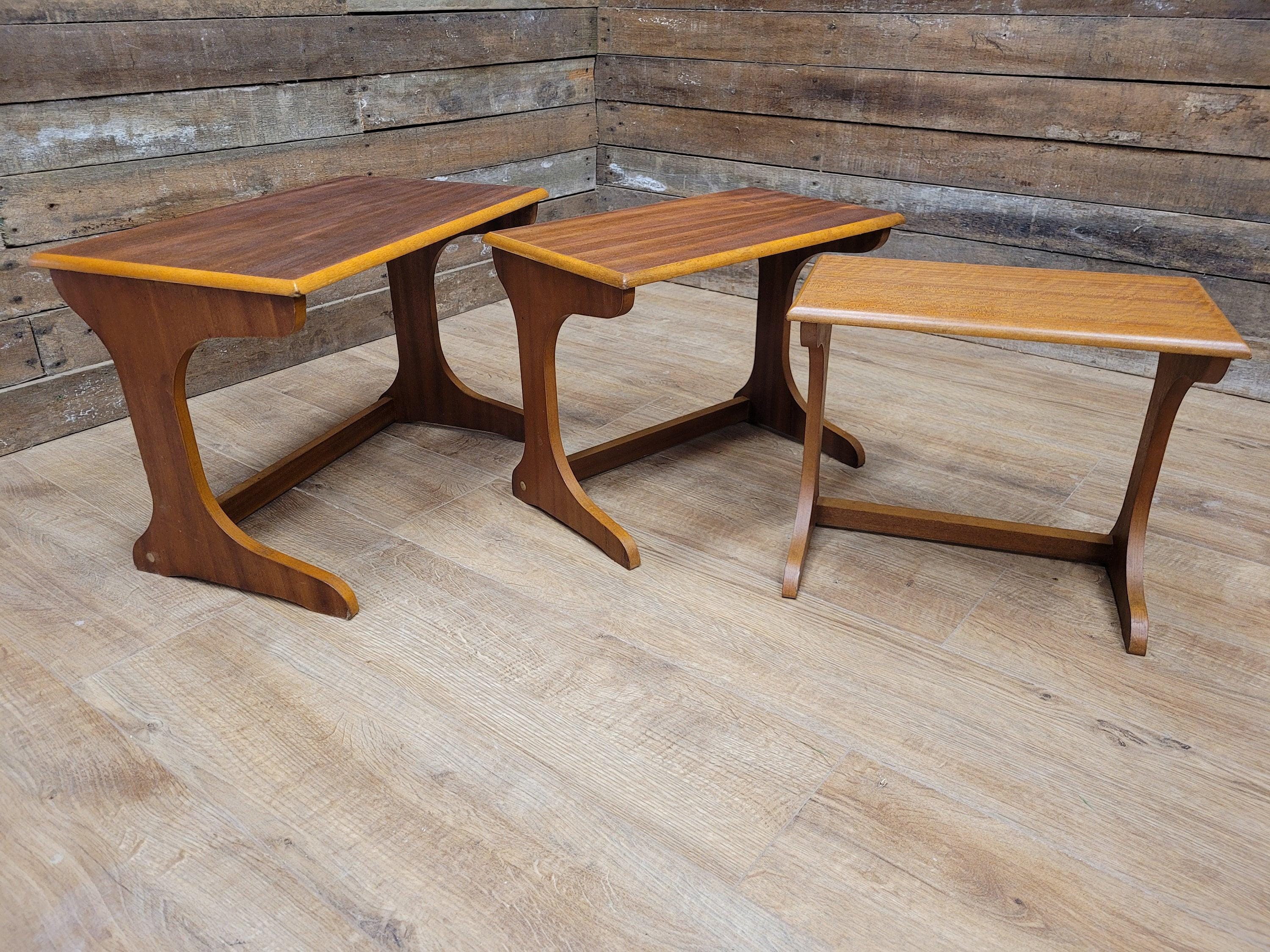 Mid Century Teak Nesting Tables Retro Chic Danish Inspired