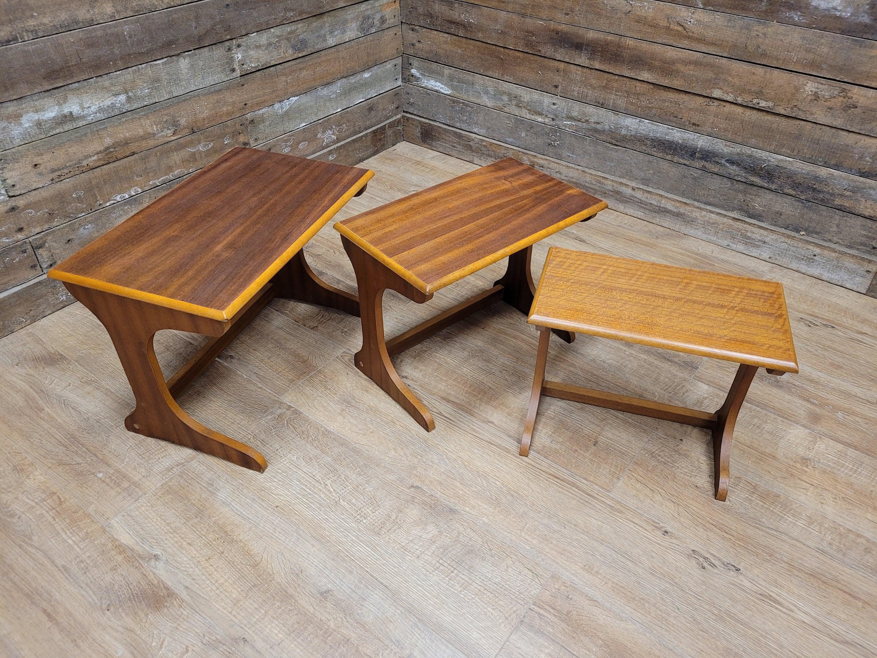 Mid Century Teak Nesting Tables Retro Chic Danish Inspired