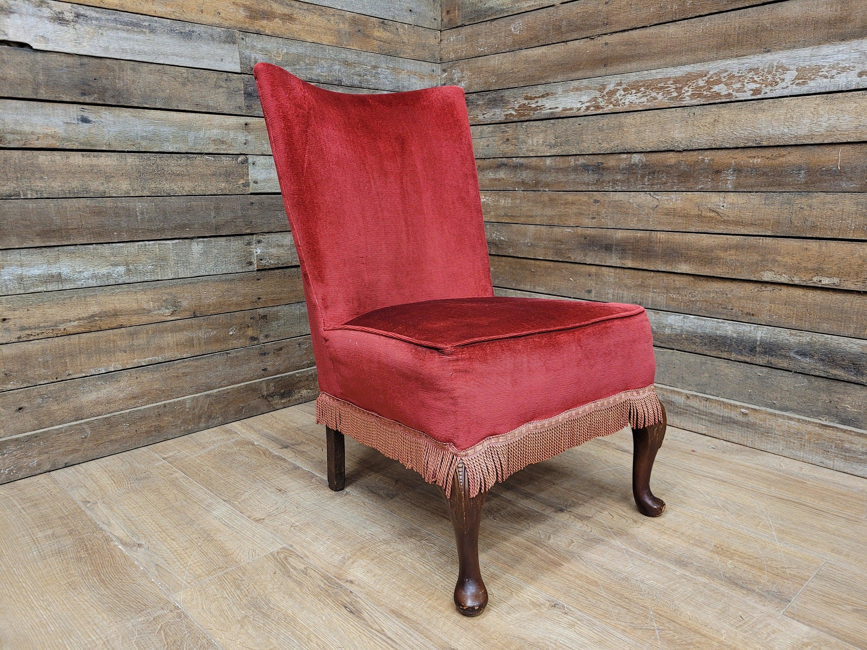 Mid Century Bedroom Nursing Chair Red Velour Fabric Retro Chic With Frills