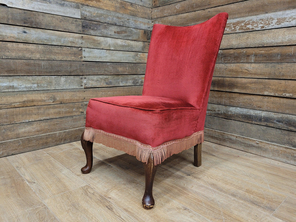 Mid Century Bedroom Nursing Chair Red Velour Fabric Retro Chic With Frills