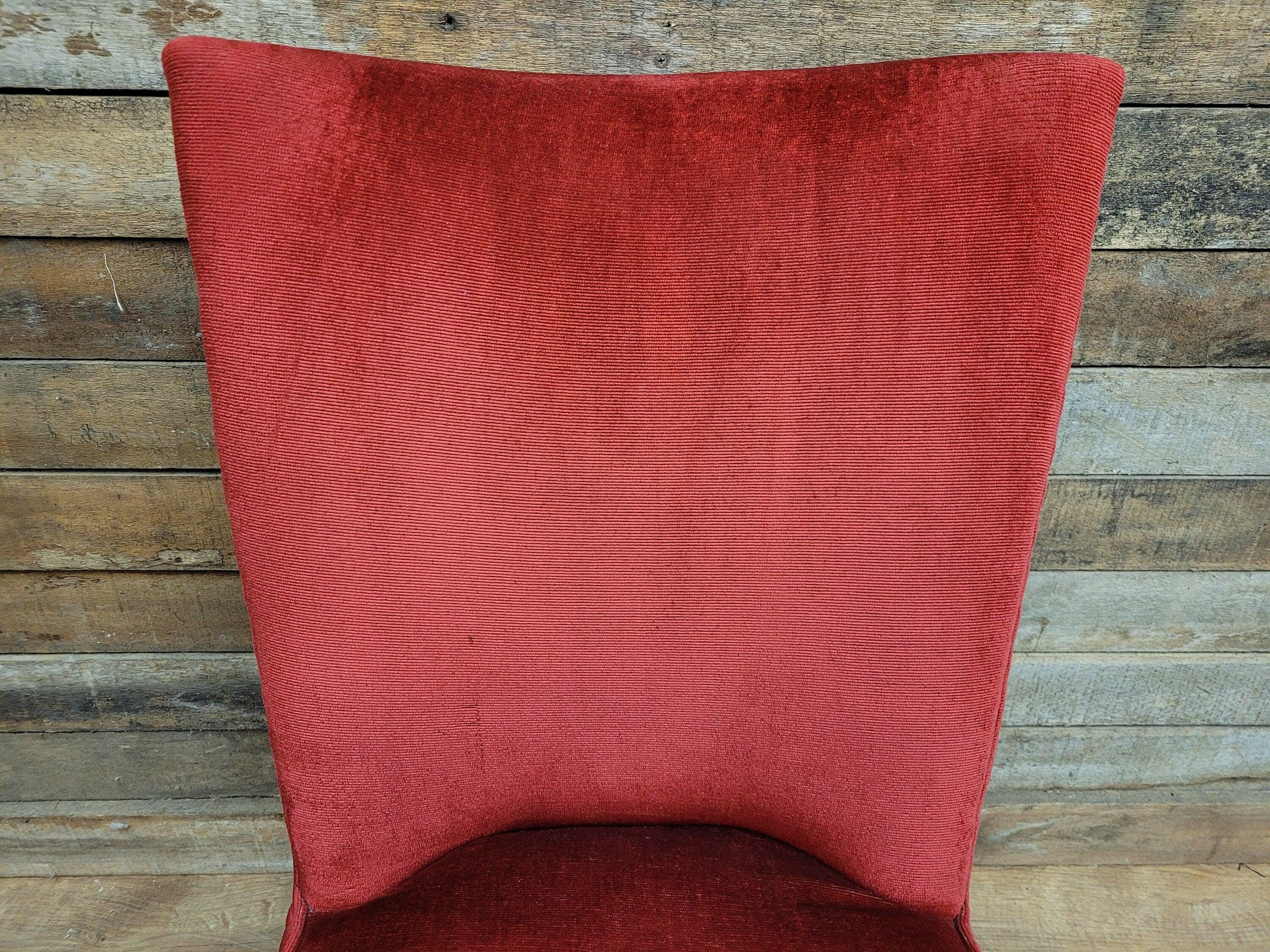 Mid Century Bedroom Nursing Chair Red Velour Fabric Retro Chic With Frills