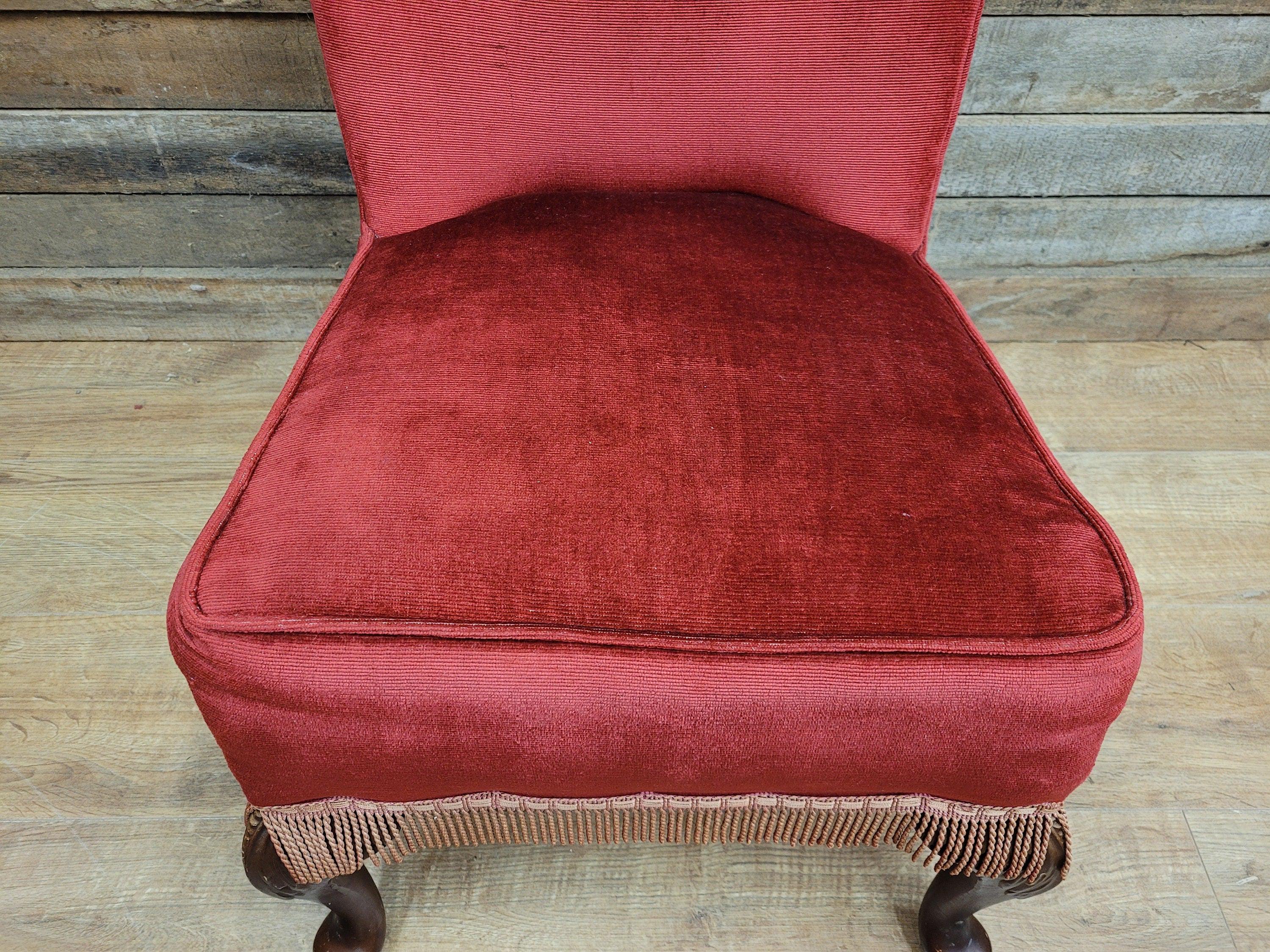 Mid Century Bedroom Nursing Chair Red Velour Fabric Retro Chic With Frills