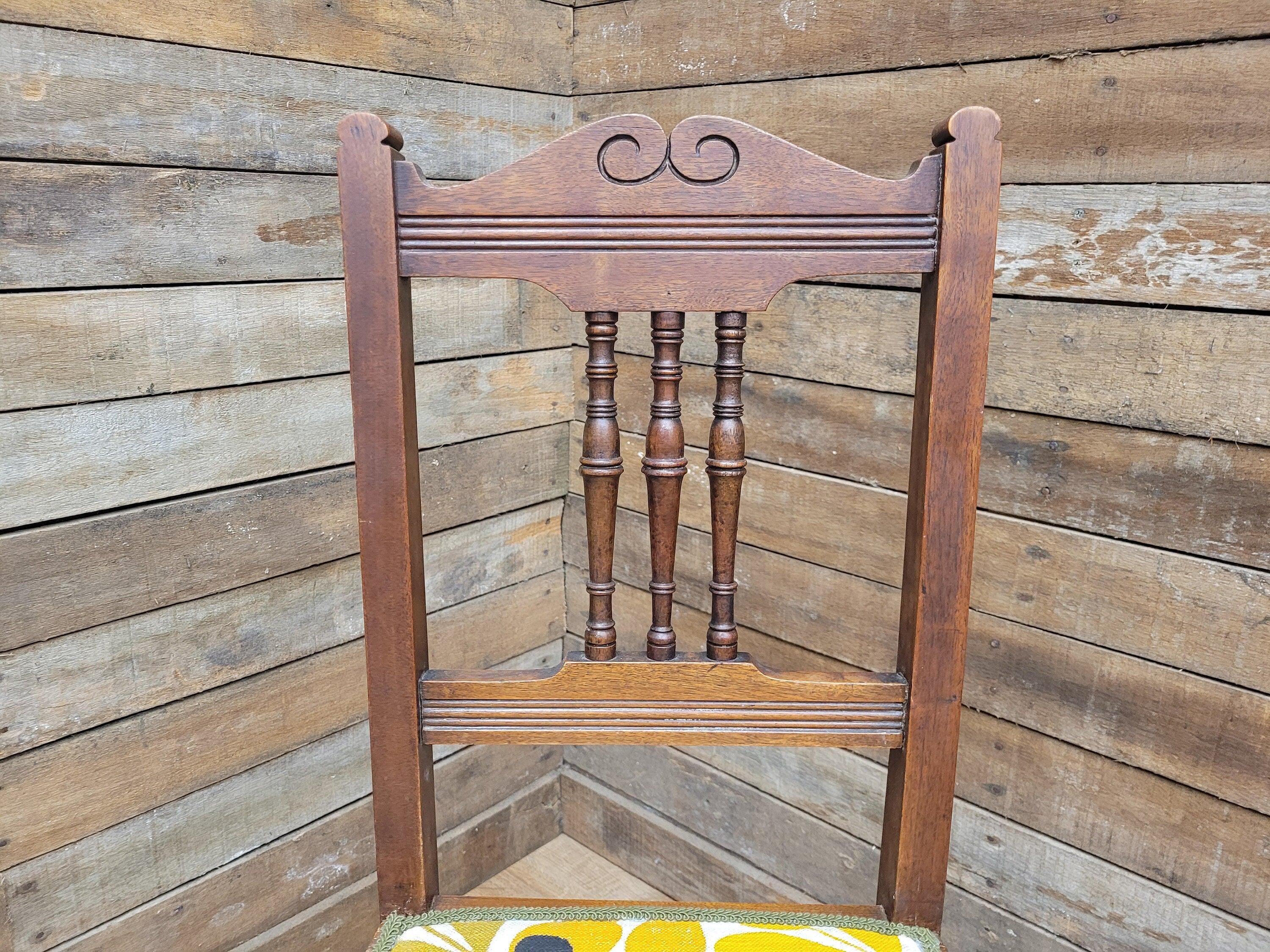 Antique Mahogany Framed Edwardian Hall Bedroom Chair Designer Fabric