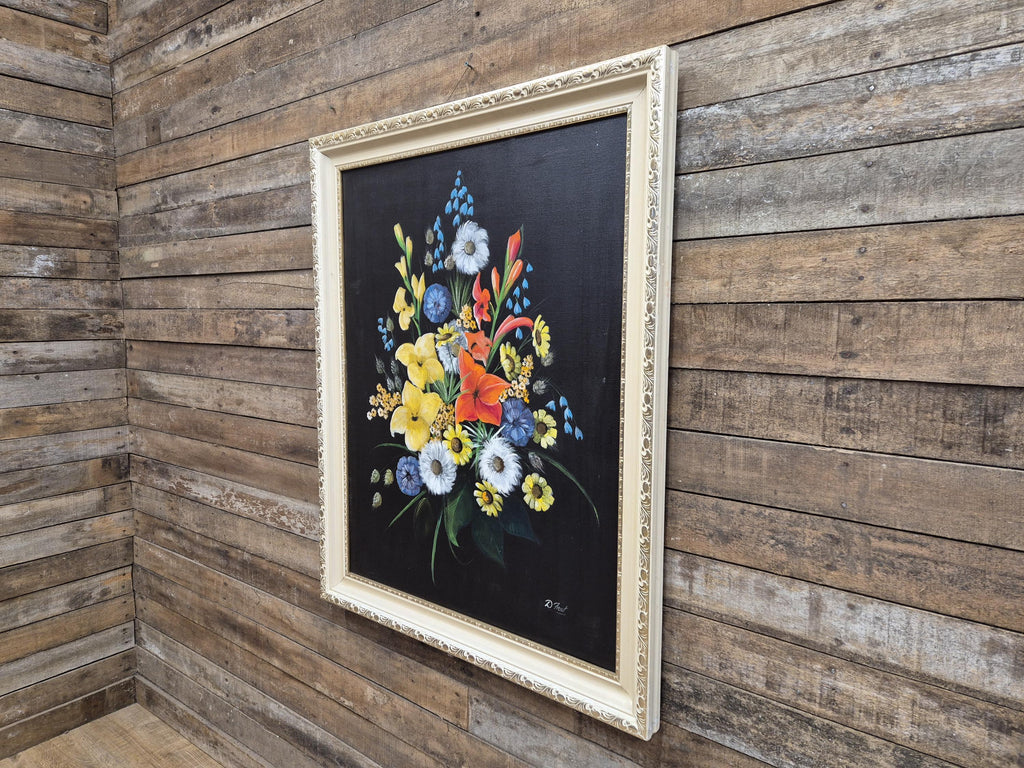 Mid Century Original Signed Framed Painting Of Still Life Flowers